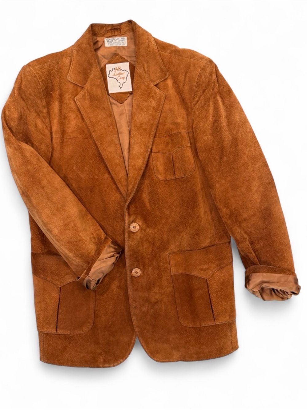 Vintage Genuine Suede Leather Jacket Cognac Brown Oversized Fall